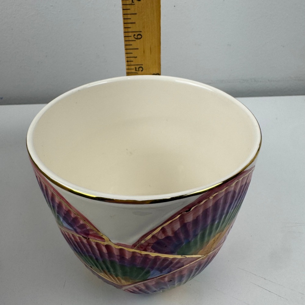 Vintage Ben Rickert Ceramic‎ Planter Shell Fan Motif Gold Trim Art Deco Style - Picture 7 of 8